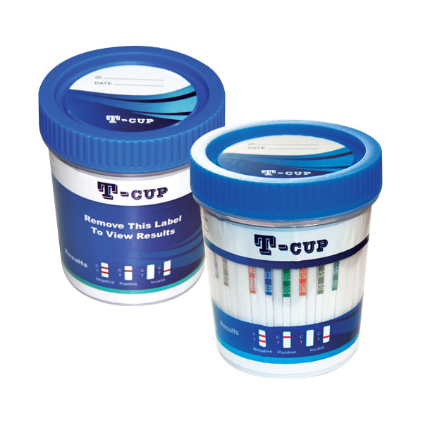 12-Panel T-Cup™ Multi-Drug Screen Test Cup, AMP/BAR/BUP/BZO/COC/MDMA/MET/MTD/OPI300/OXY/PCP/THC (25/Box)
